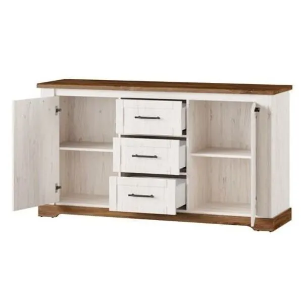 Komoda COUNTRY 45 2-drzwiowa z szufladami dąb naturalny biała 163x89x45cm - TH-100-1030