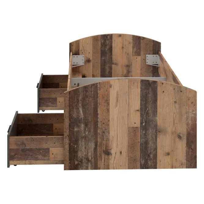 Łóżko z szufladami i wnęką CLIF 90X200 -old wood vintage, beton - WNL09-C943