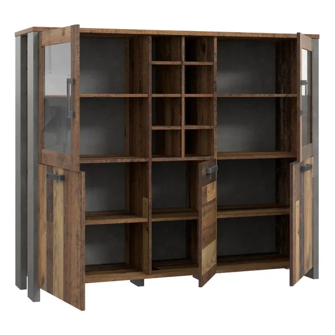 Witryna niska CLIF 5-drzwiowa - old wood vintage, beton