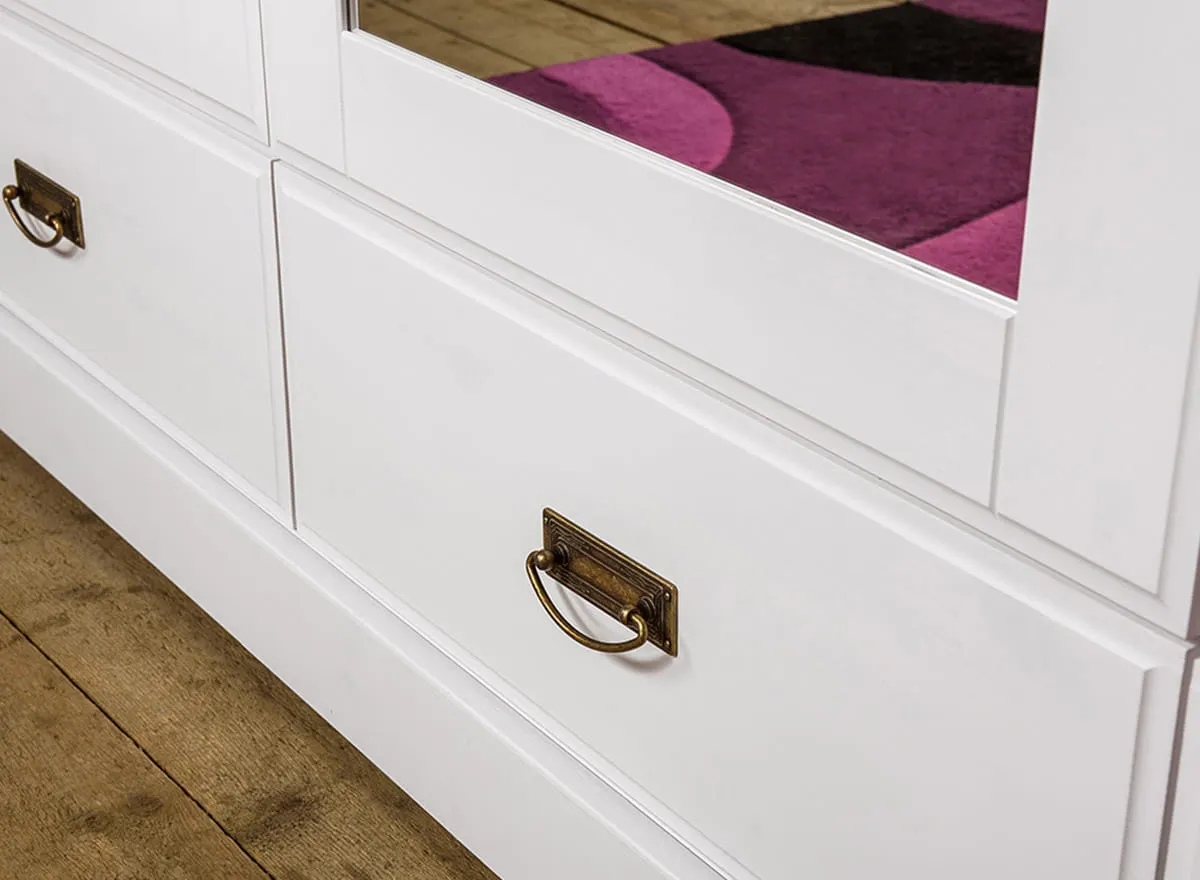 Szafa 4-drzwiowa z szufladami i lustrem Toskania sosnowa Biała - PL2018B