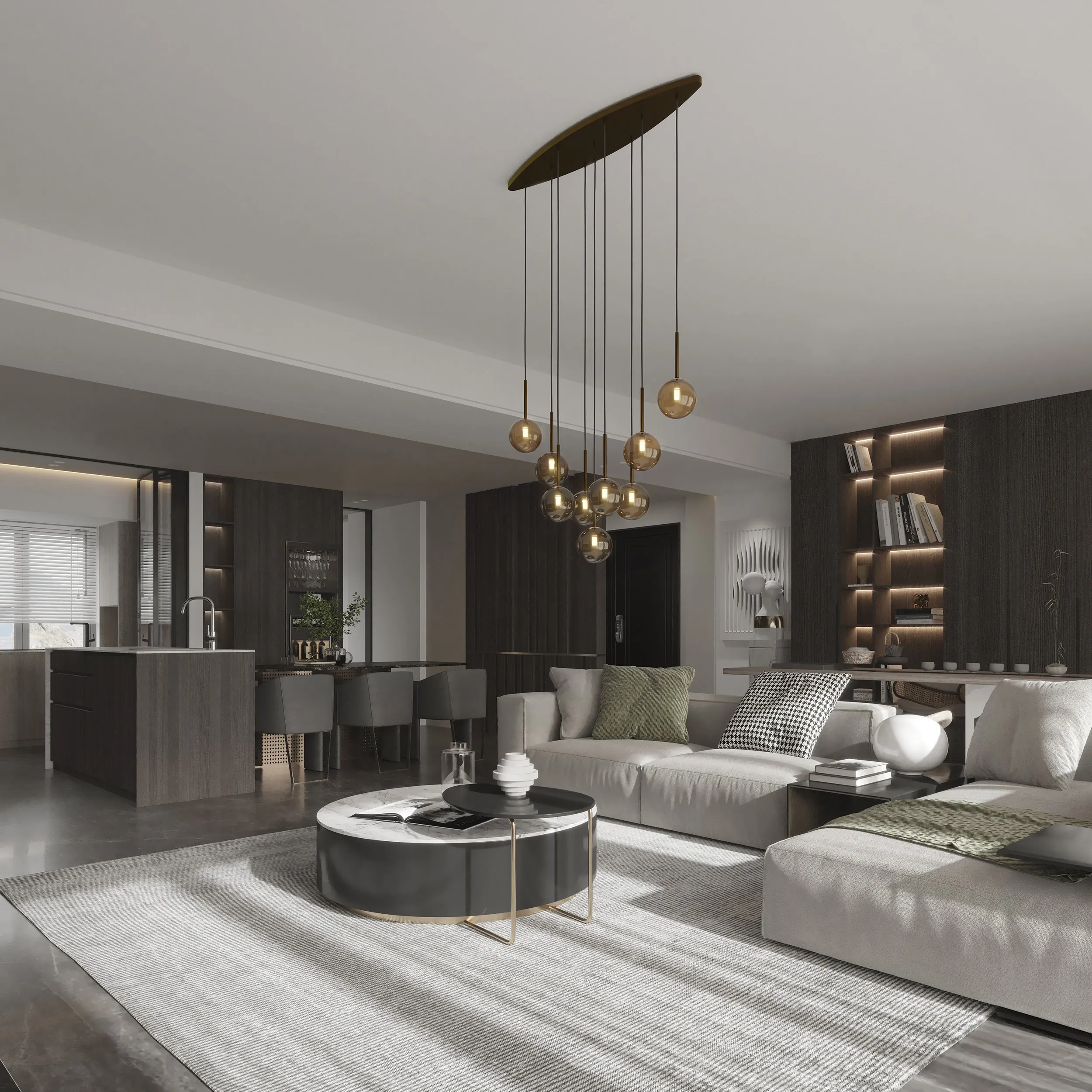 Lampa sufitowa ESTERA brązowa z bursztynowymi okrągłymi szklanymi kloszami 148x90x24cm - TK_6149