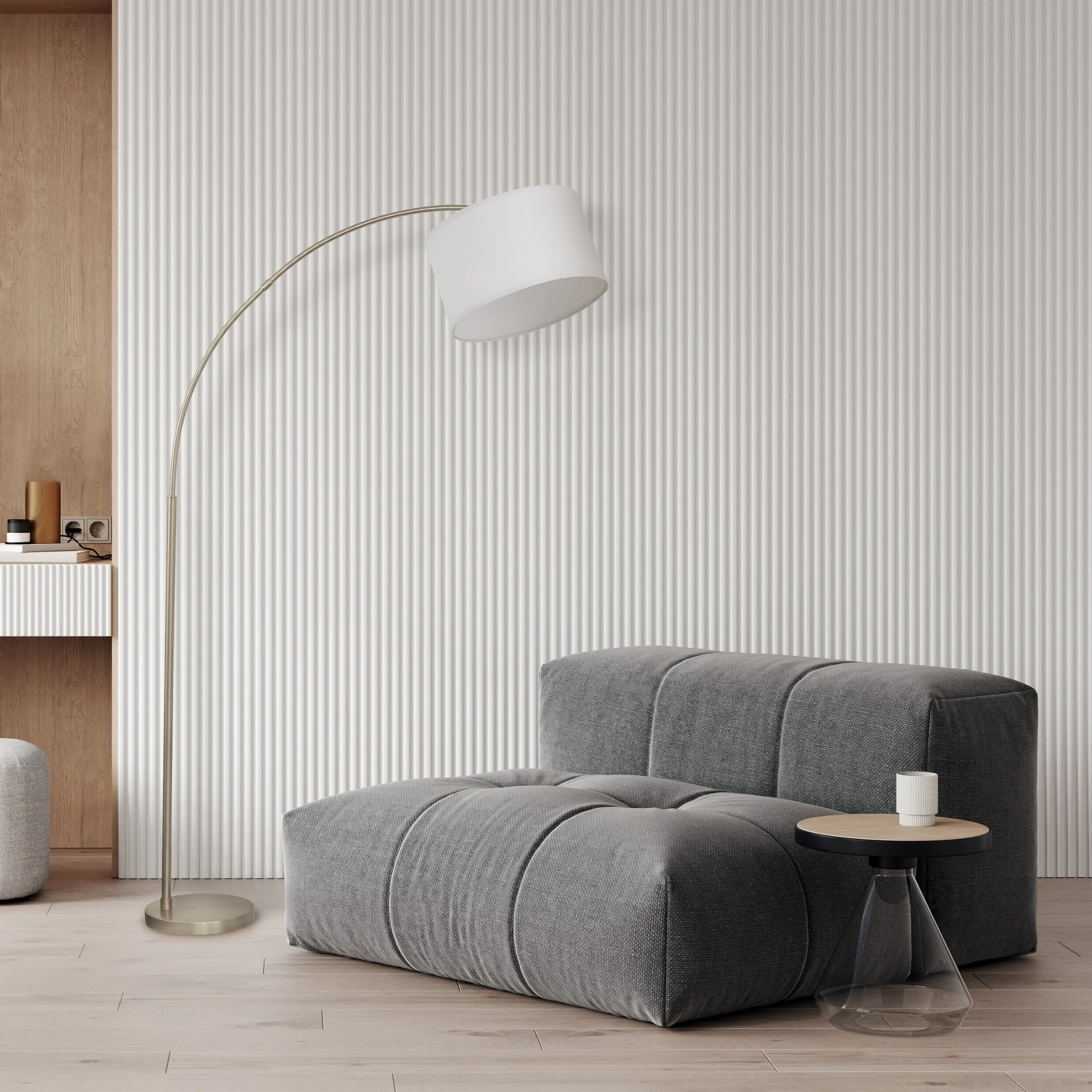 Lampa podłogowa ZENITH brązowa z białym okrągłym abażurem 200x130x50cm - TK_16022