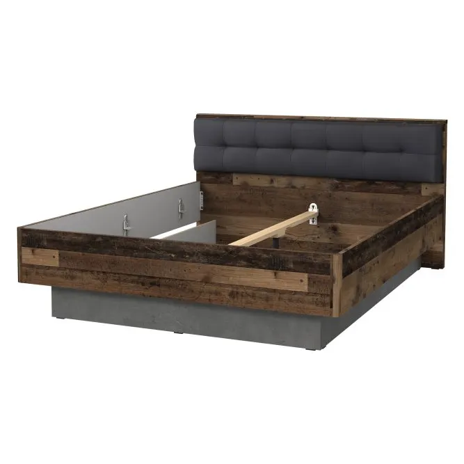 Łóżko CLIF z tapcerowanym zagłówkiem 160x200 -old wood vintage, beton, antracyt - BVNL2602-C748