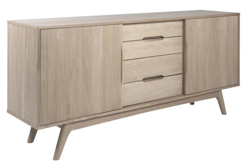 Komoda 2-drzwiowa z 4 szufladami ANAIS 180x44x84 Fornir dębowy bielony olejowany Komoda 2-drzwiowa z 4 szufladami ANAIS 180x44x84 Fornir dębowy bielony olejowany