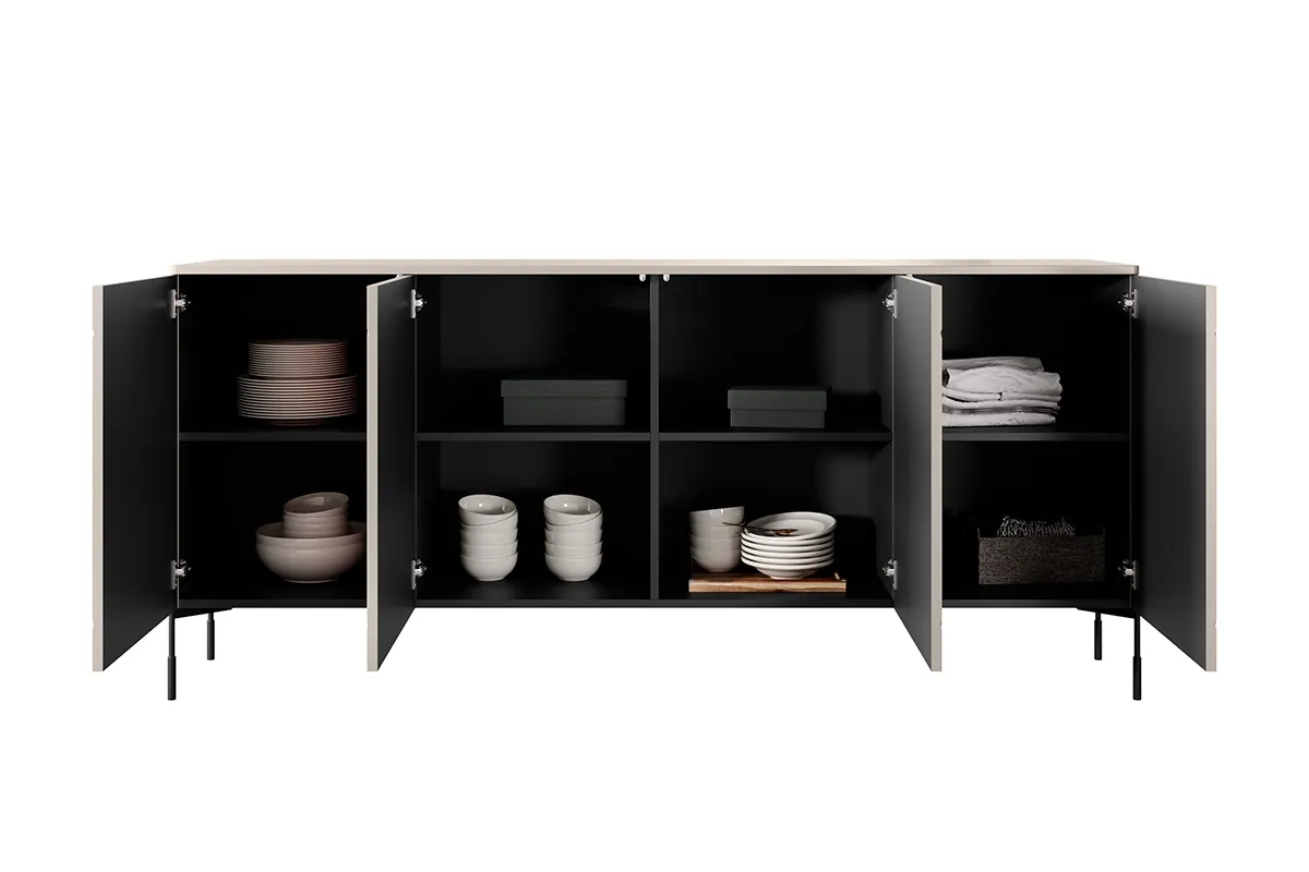 Komoda 4-drzwiowa SONATIA 200 - kremowy - czarne nogi - B_148981