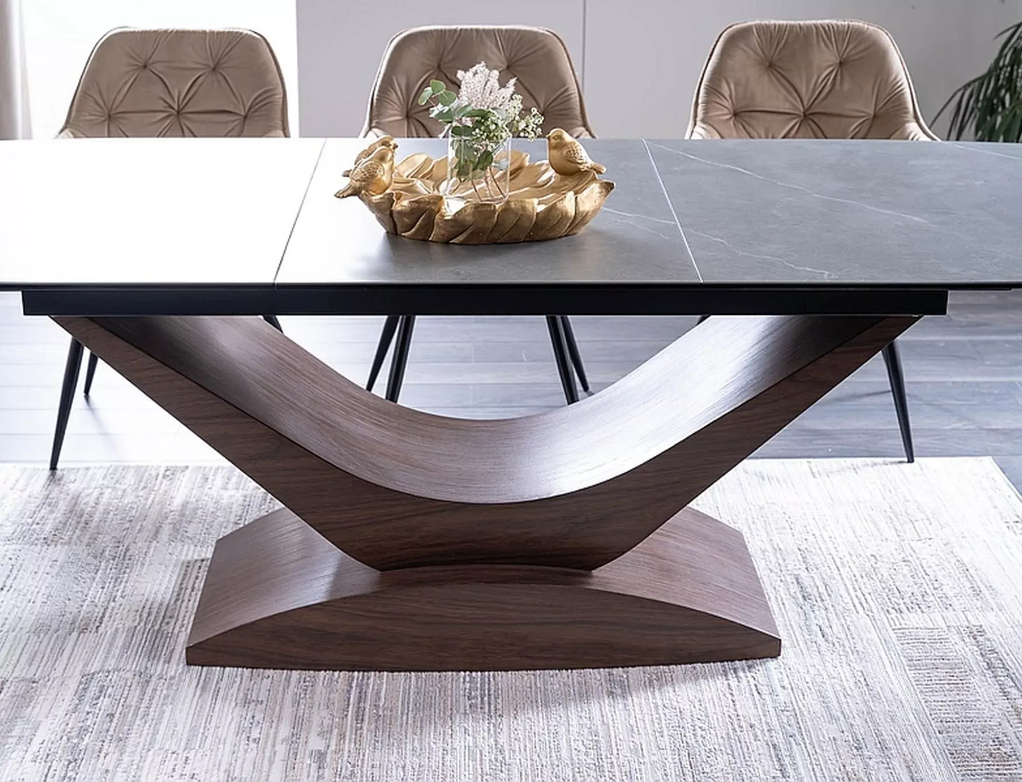 Stół rozkładany DOLCE CERAMIC 95x180(240) szary efekt marmuru stelaż kolor orzech - DOLCESZOR180