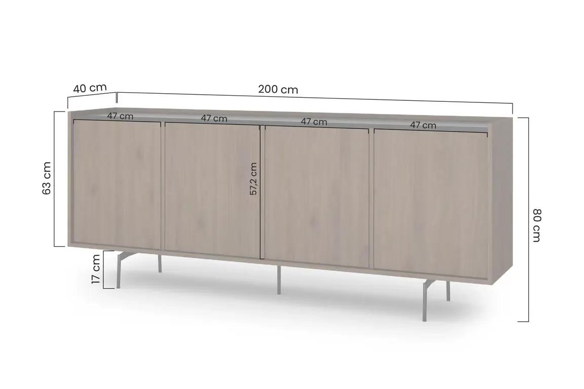 Komoda 4-drzwiowa z półkami ZENAR 200 cm orzech elegant czarny — zdjęcie 10