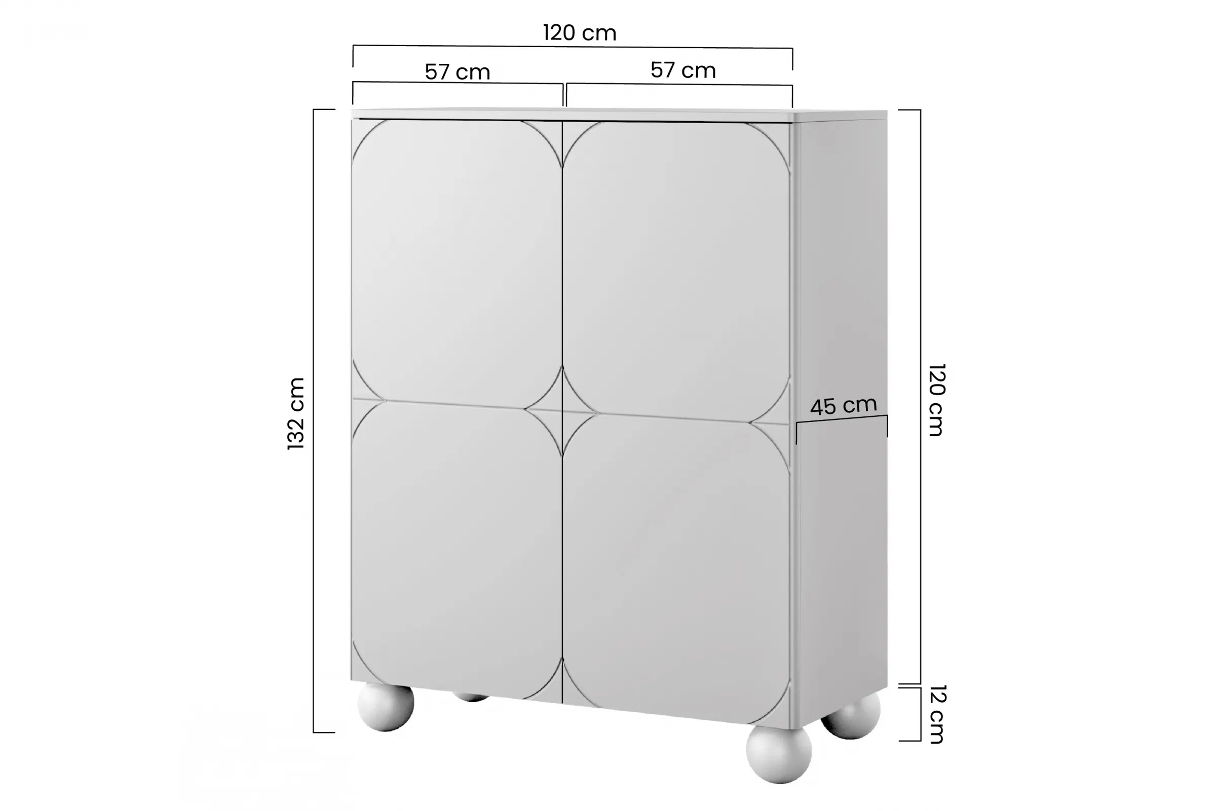 Komoda wysoka 2-drzwiowa z 2 szufladami SONATIA 120cm cashmere nogi kule — zdjęcie 7