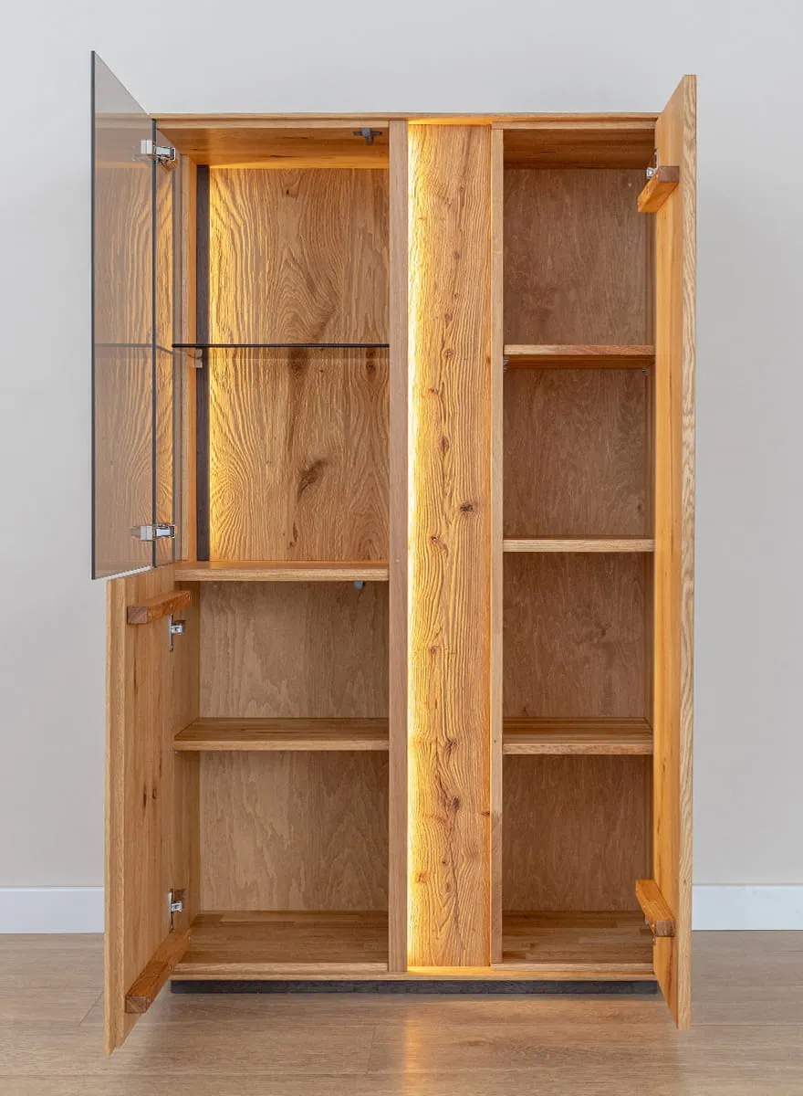 Witryna niska dębowa COLLODI 2-drzwiowa z oświetleniem - dab olejowany - ZICOL10