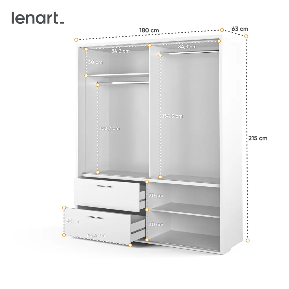 Szafa 2-drzwiowa z lustrem LED ARTI AR-22P 180cm biała - AR22PBI