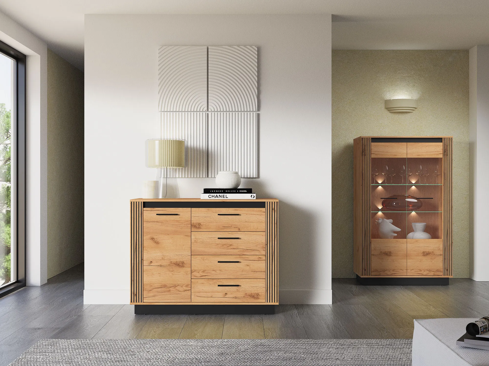 Komoda 1-drzwiowa z 4 szufladami URSO 07 craft złoty, czarny - 1URSO07-001