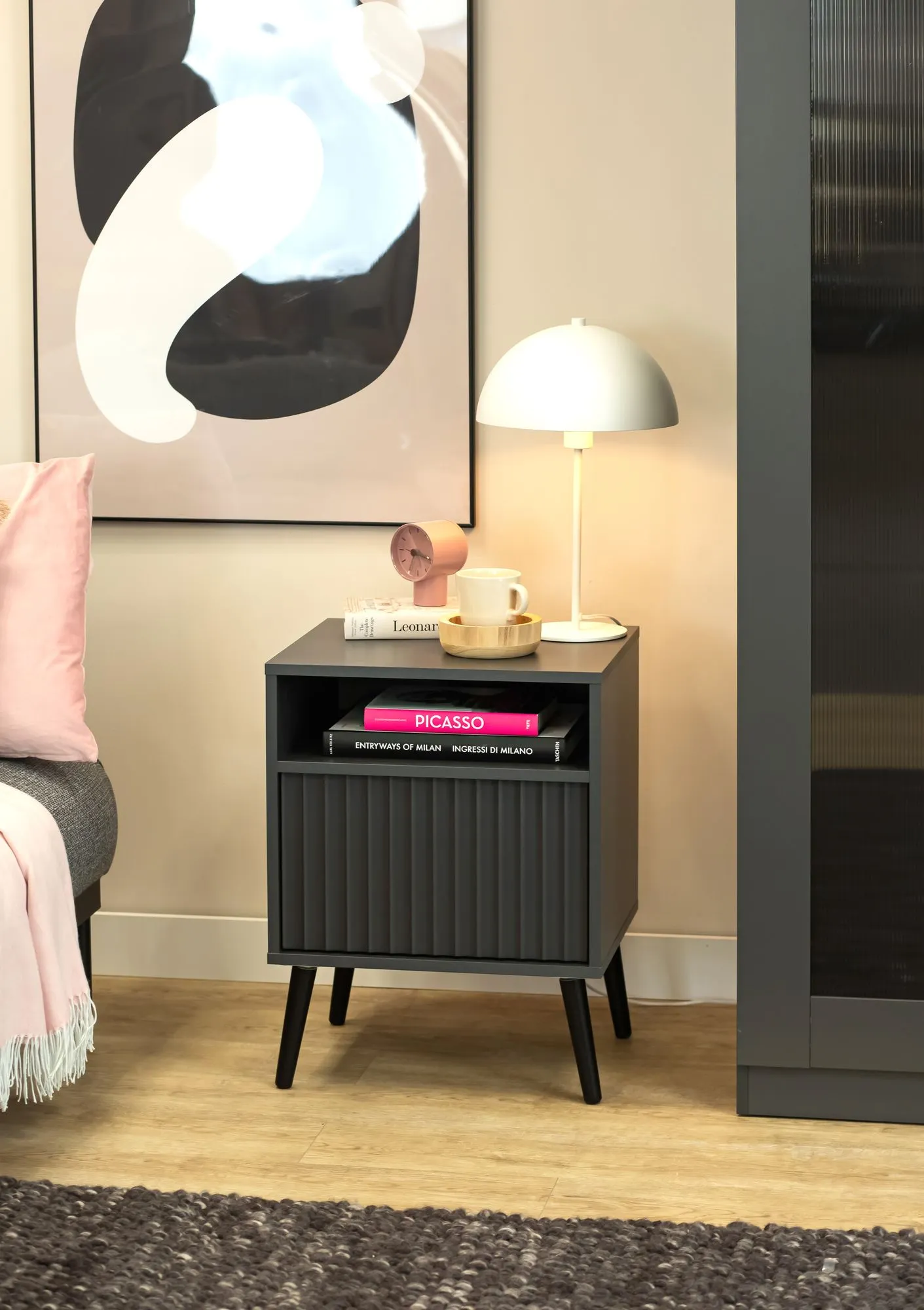 Szafka nocna z 1 szufladą i półką BARCELONA 47cm antracyt - INT_5003183