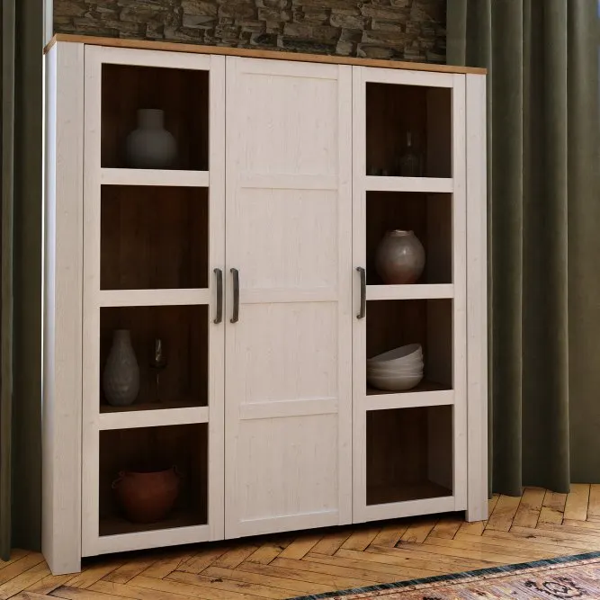 Witryna niska 3-drzwiowa CHISBURY - dąb riviera, modrzew jasny sibu - BHLV631-M482