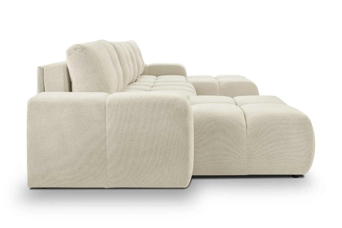 Narożnik rozkładany z pojemnikiem SOHO U CURIO 395 cm pikowany kremowy - SOHO_NAR_CURIO09_U