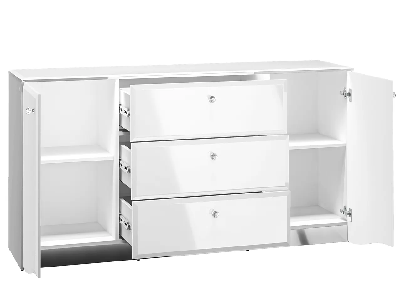 Komoda 2-drzwiowa GLAMOUR 02 z 3 szufladami oświetlenie biały połysk