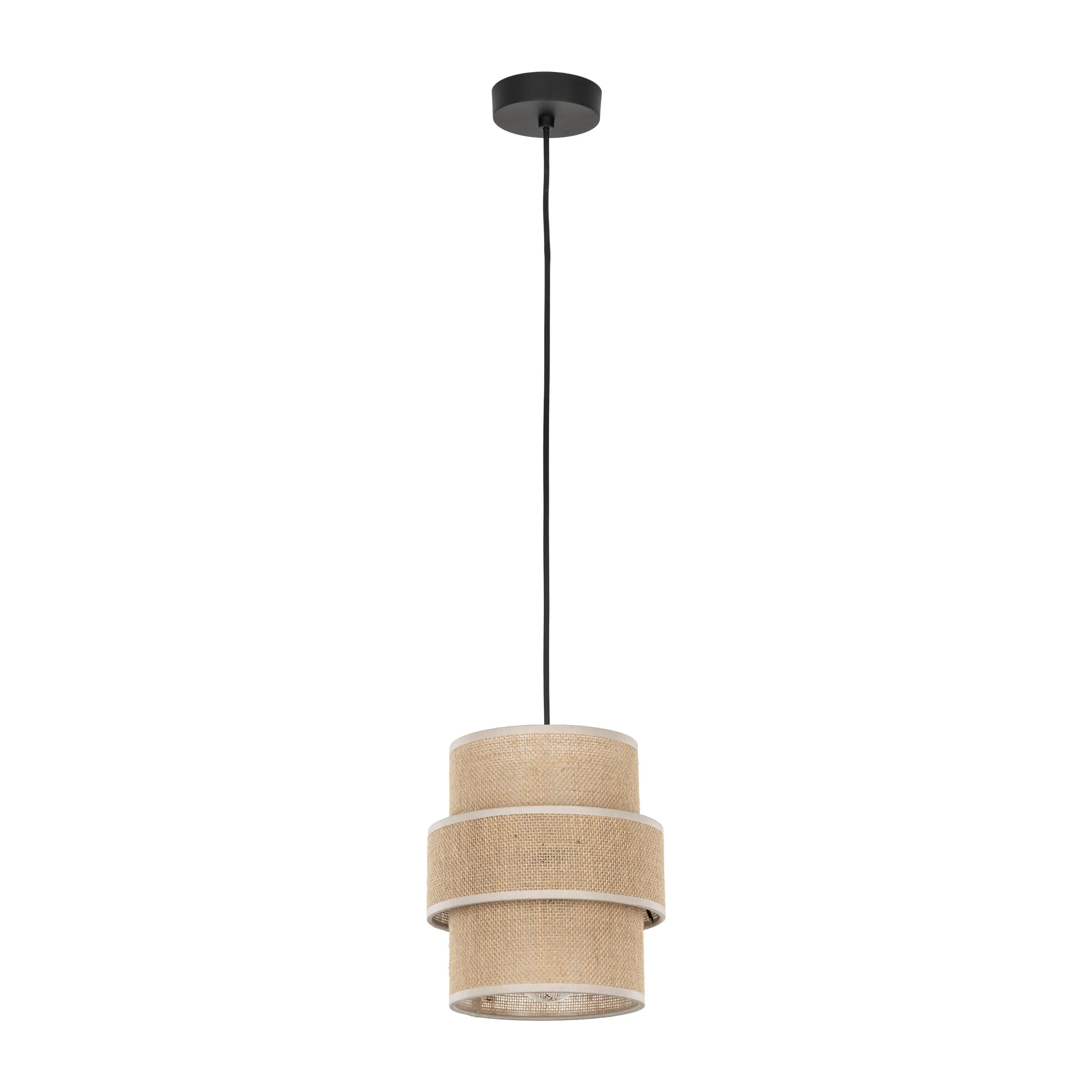 Lampa wisząca CALISTO JUTA czarna z brązowym kloszem z tkaniny plecionki 160x20cm
