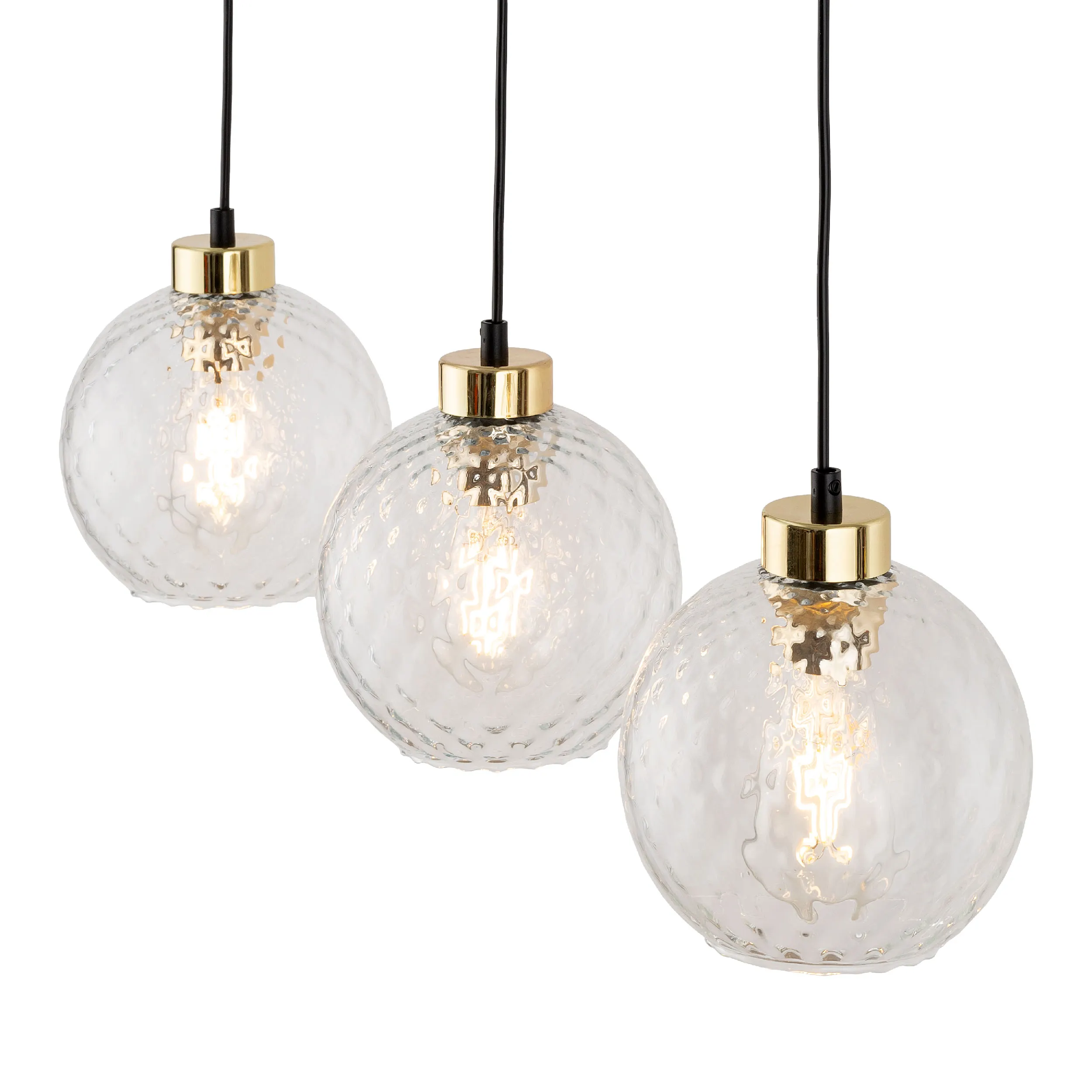 Lampa wisząca DEVON czarna ze złotymi elementami i trzema kryształowymi szklanymi okrągłymi kloszami na listwie 100x82x18cm - TK_4587