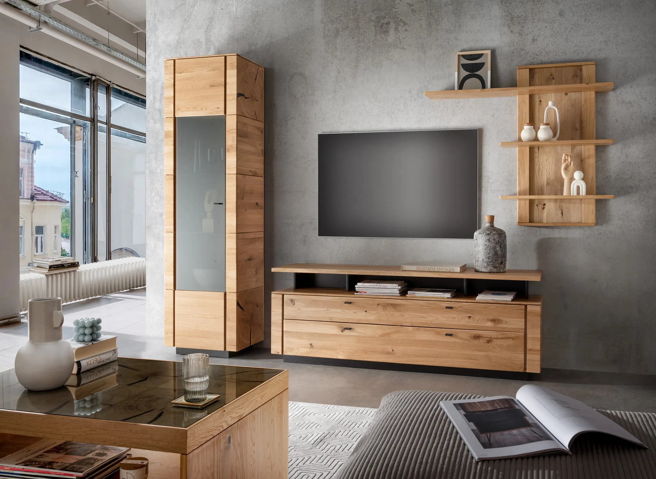 Półka dębowa wisząca PRESENT 120x104 z oświetleniem led - GK_103623160202