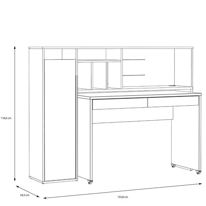 Biurko TRYNIDAD z regałem - dąb artisan, beton - EGRB331L-C982A