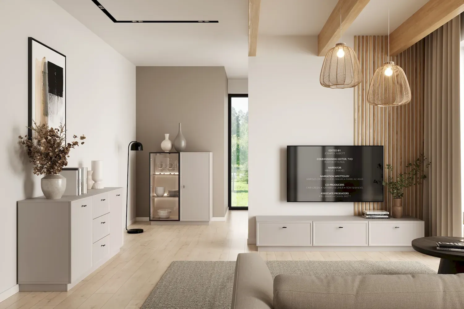 Szafka RTV z klapą i 2 szufladami LORINI 200 - cashmere uchwyt T-bar czarny cokół - B_166782