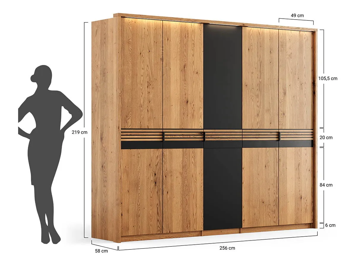 Szafa modułowa 5-drzwiowa ( pojedyncze drzwi szklane ) RAVELLO Dąb Olejowany, Czarny - ZIRAV05D01SZ