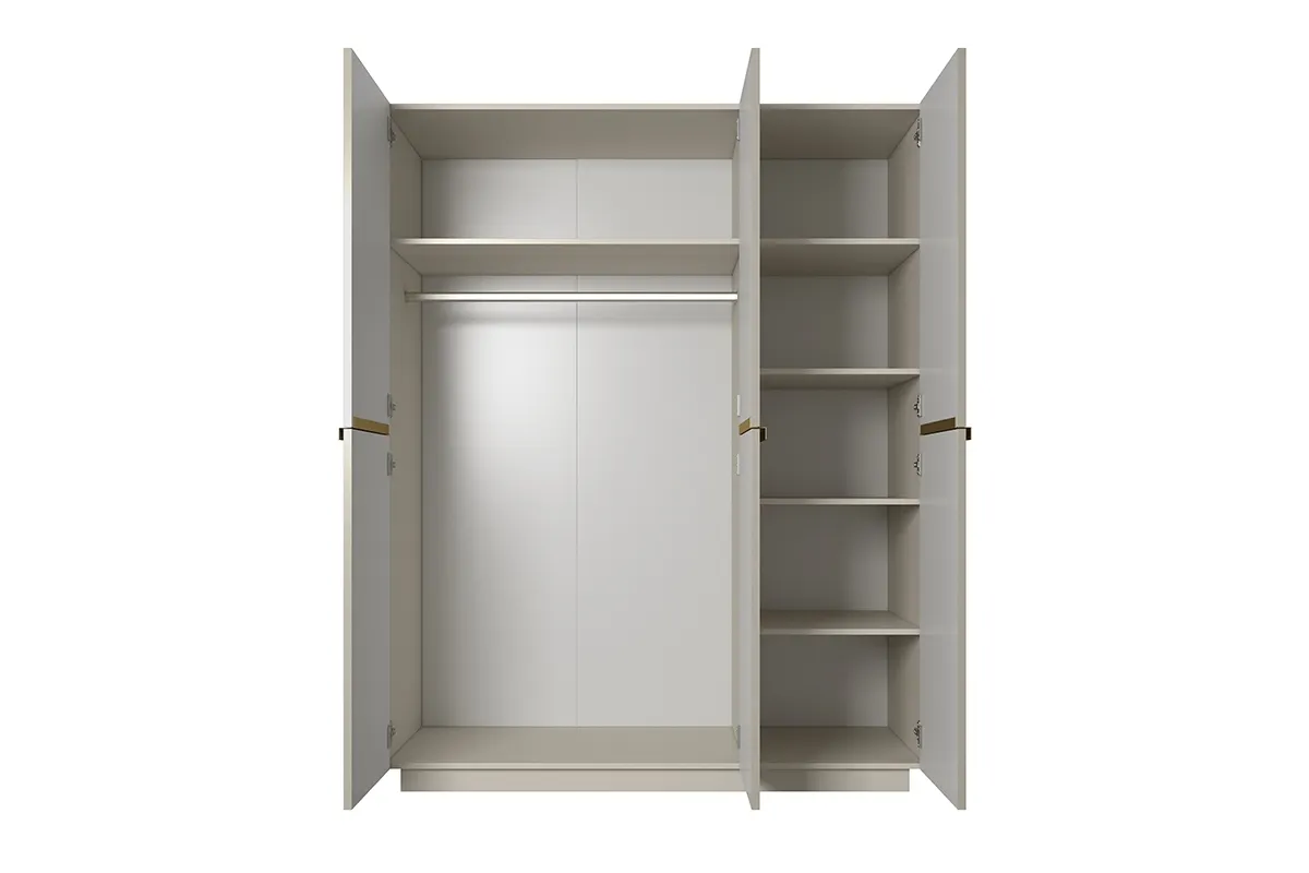 Szafa 3-drzwiowa NICOLE 150 z półkami i drążkiem - kremowa - złote uchwyty - cokół - B_148402