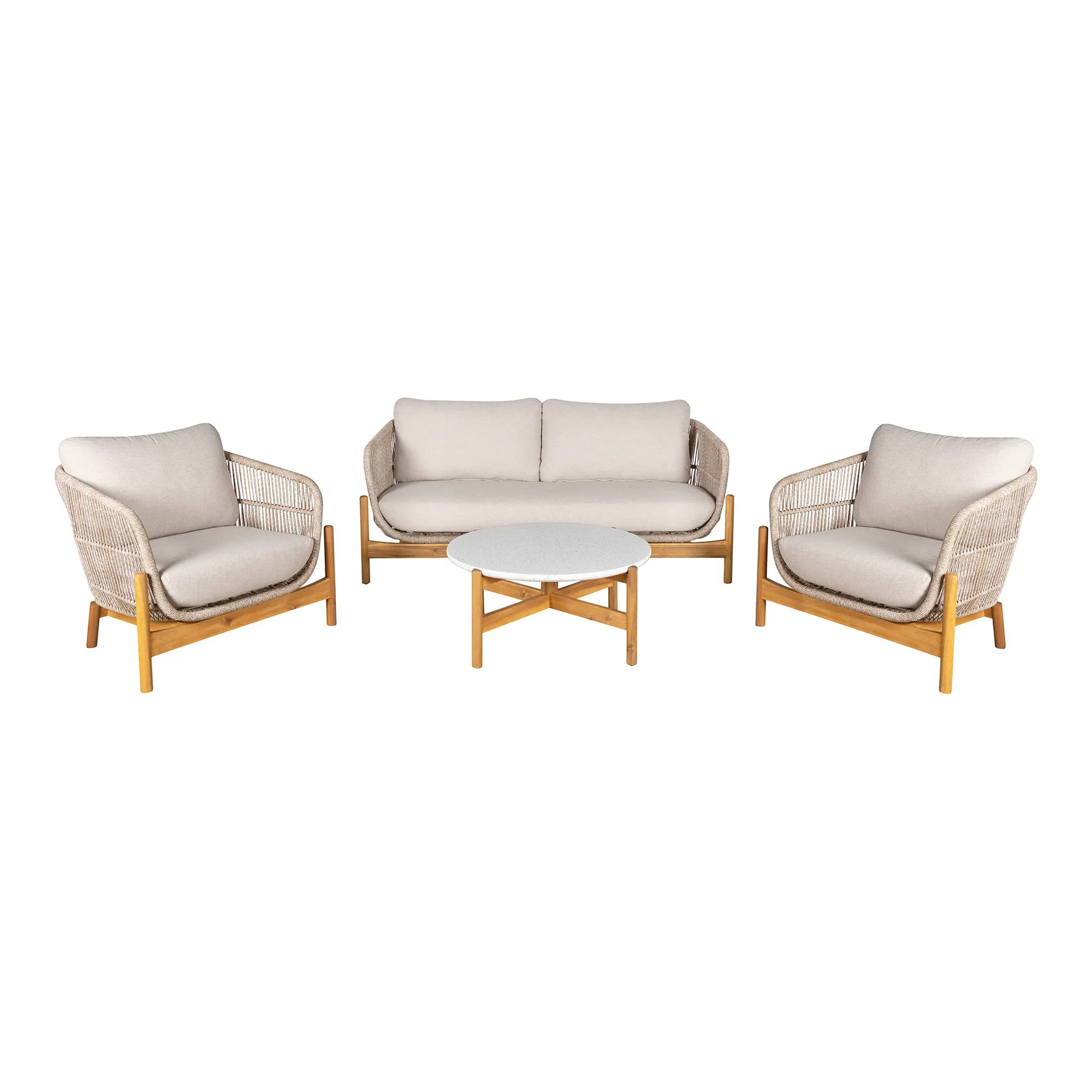Zestaw ogrodowy TERRACINA sofa + 2 fotele + stolik kawowy akacja naturalny beżowy