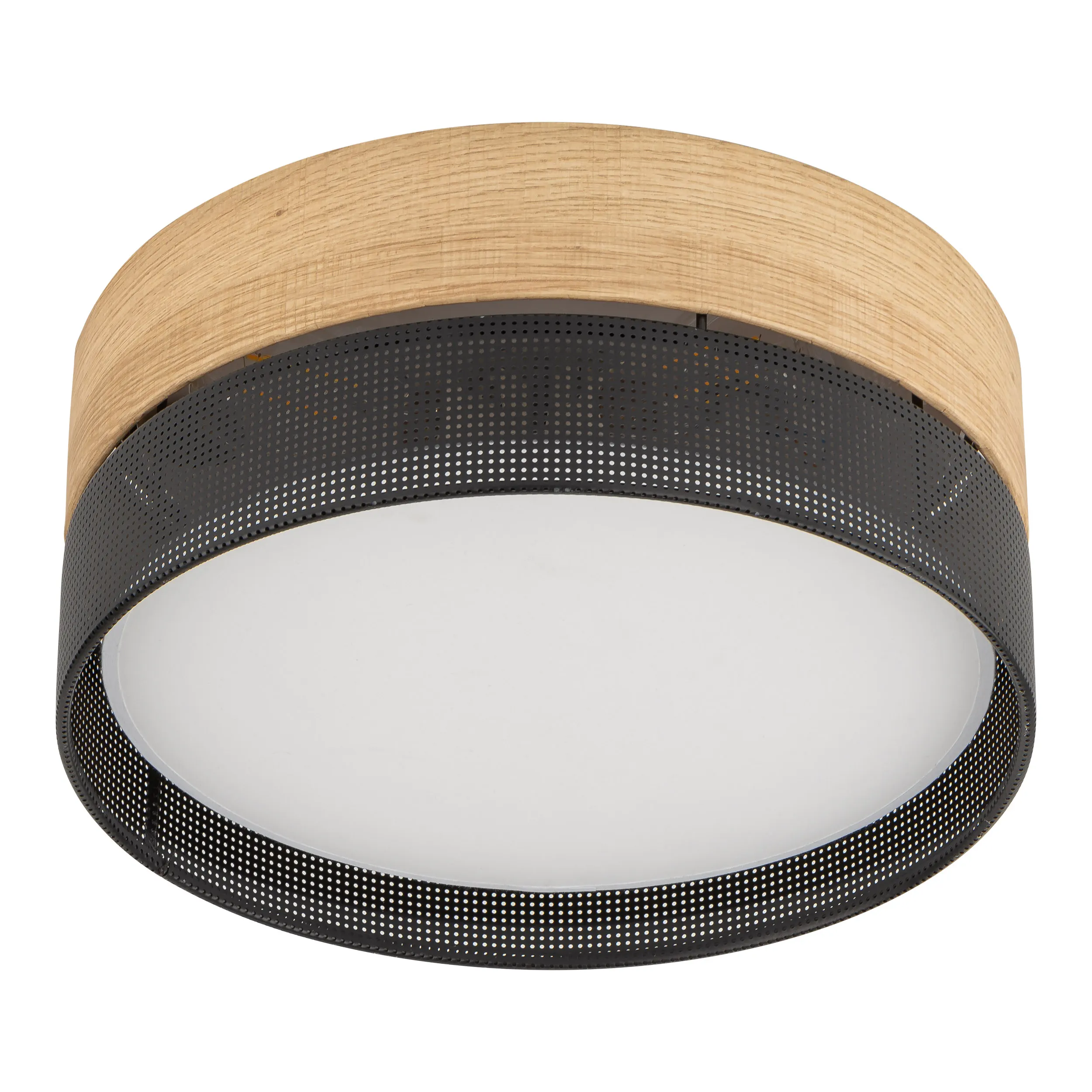 Lampa sufitowa NICOL czarna z drewnianym elementem białym okrągłym kloszem 50x17cm - TK_4800