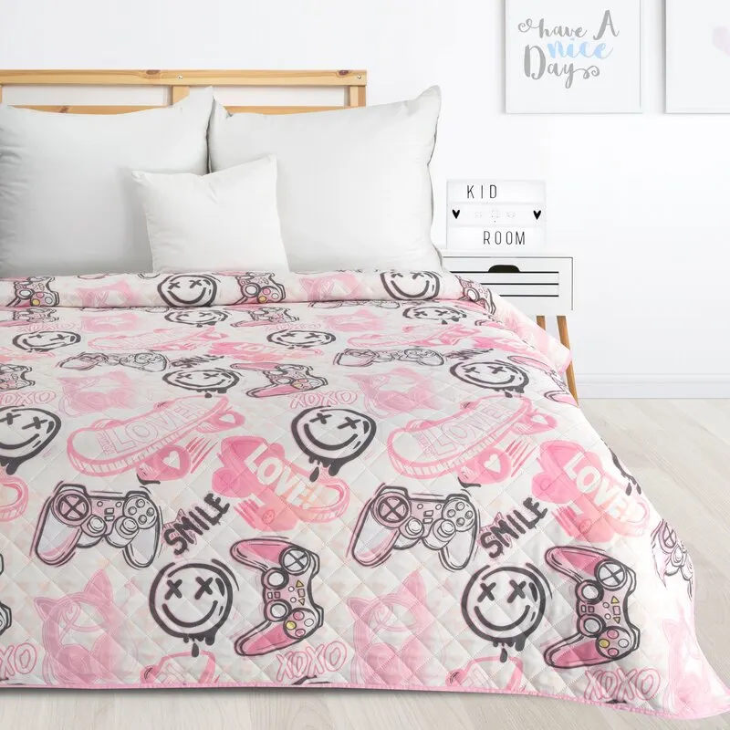 Narzuta pikowana dziecięca D91 KID 17 170 X 210 cm Biały, Różowy — zdjęcie 5