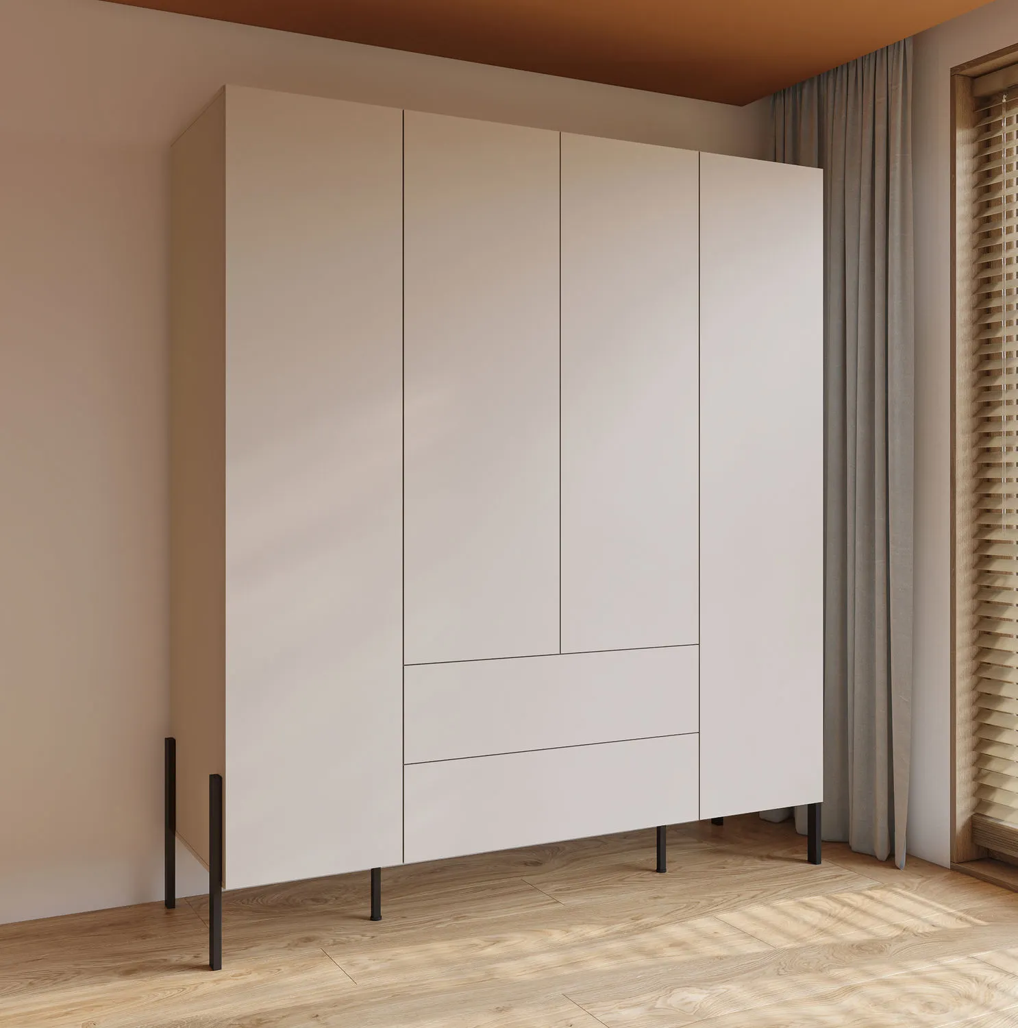 Szafa 4-drzwiowa z szufladami JUKON S 180x210 kaszmirowa - 24KSND20