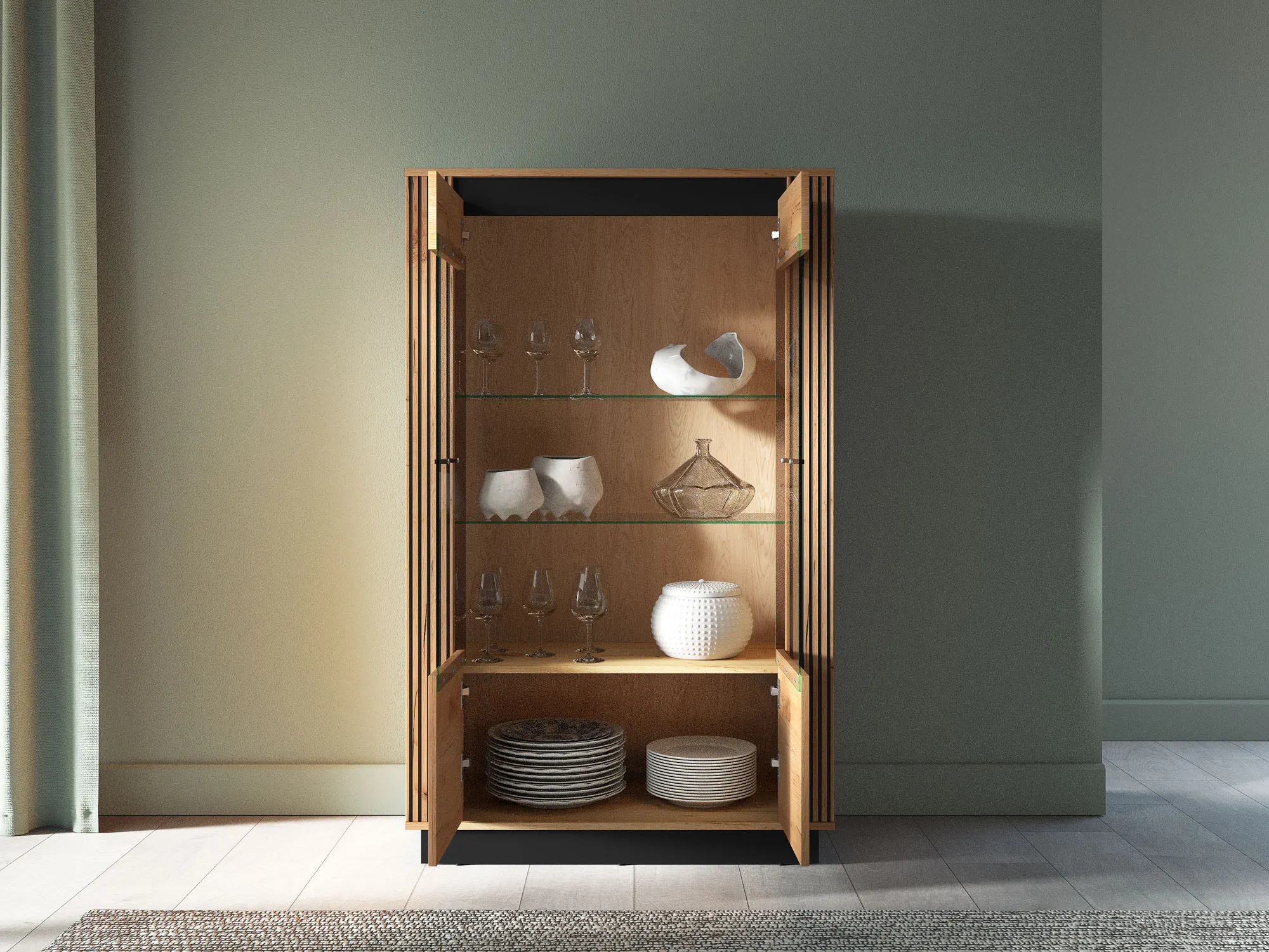 Witryna niska 2-drzwiowa URSO 05 craft złoty, czarny - 1URSO05-001