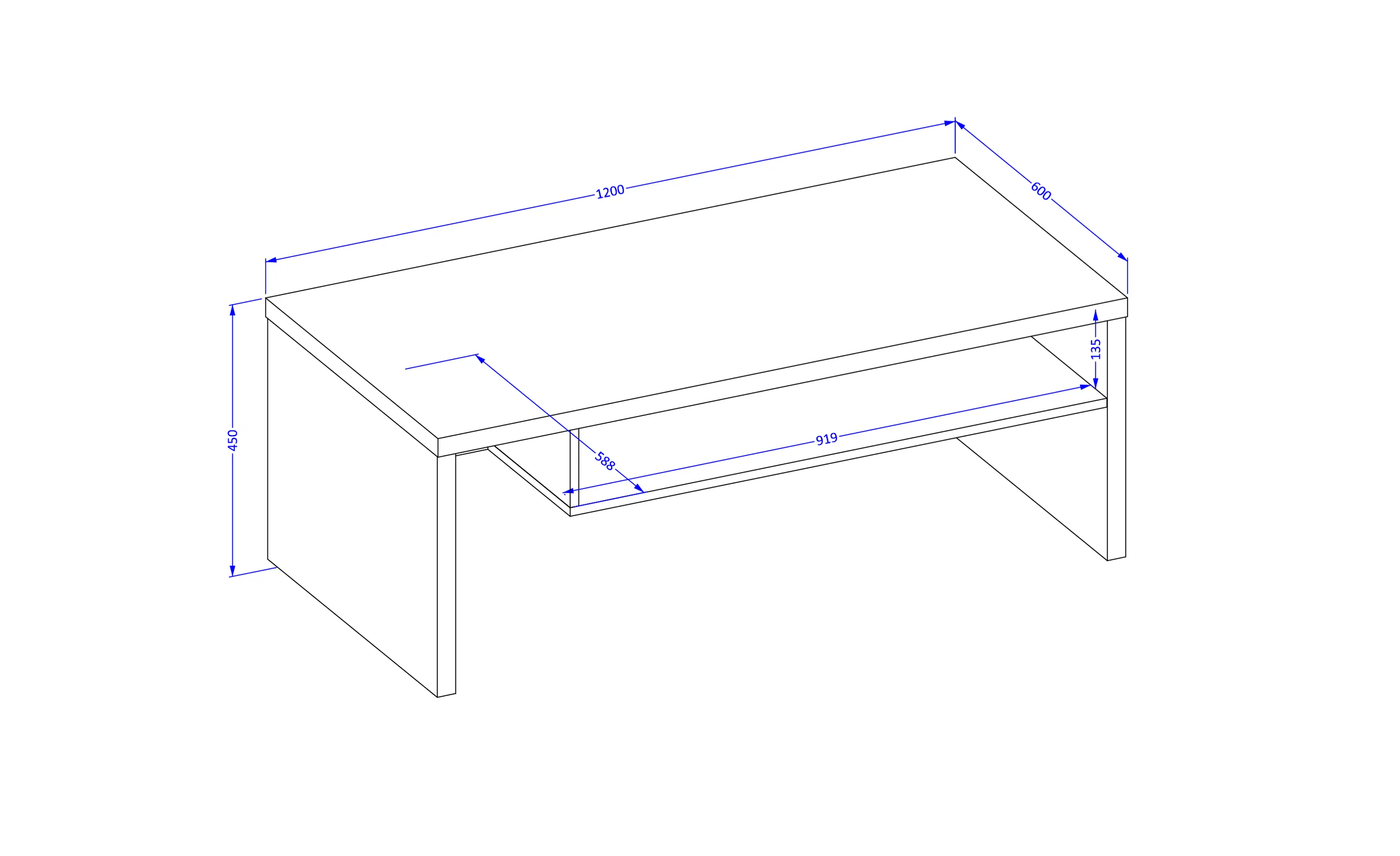 Stolik kawowy z półką CROSS 60x120 congo/czarny blat - 24CWMY99