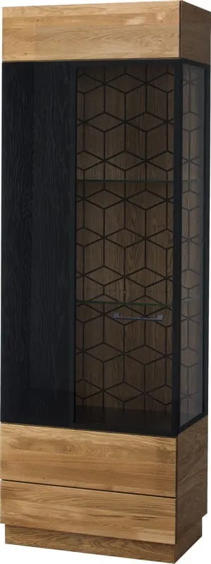 Witryna 1-drzwiowa MOSAIC 10 lewa drewniana - dąb miodowy, czarny 196x67x42cm