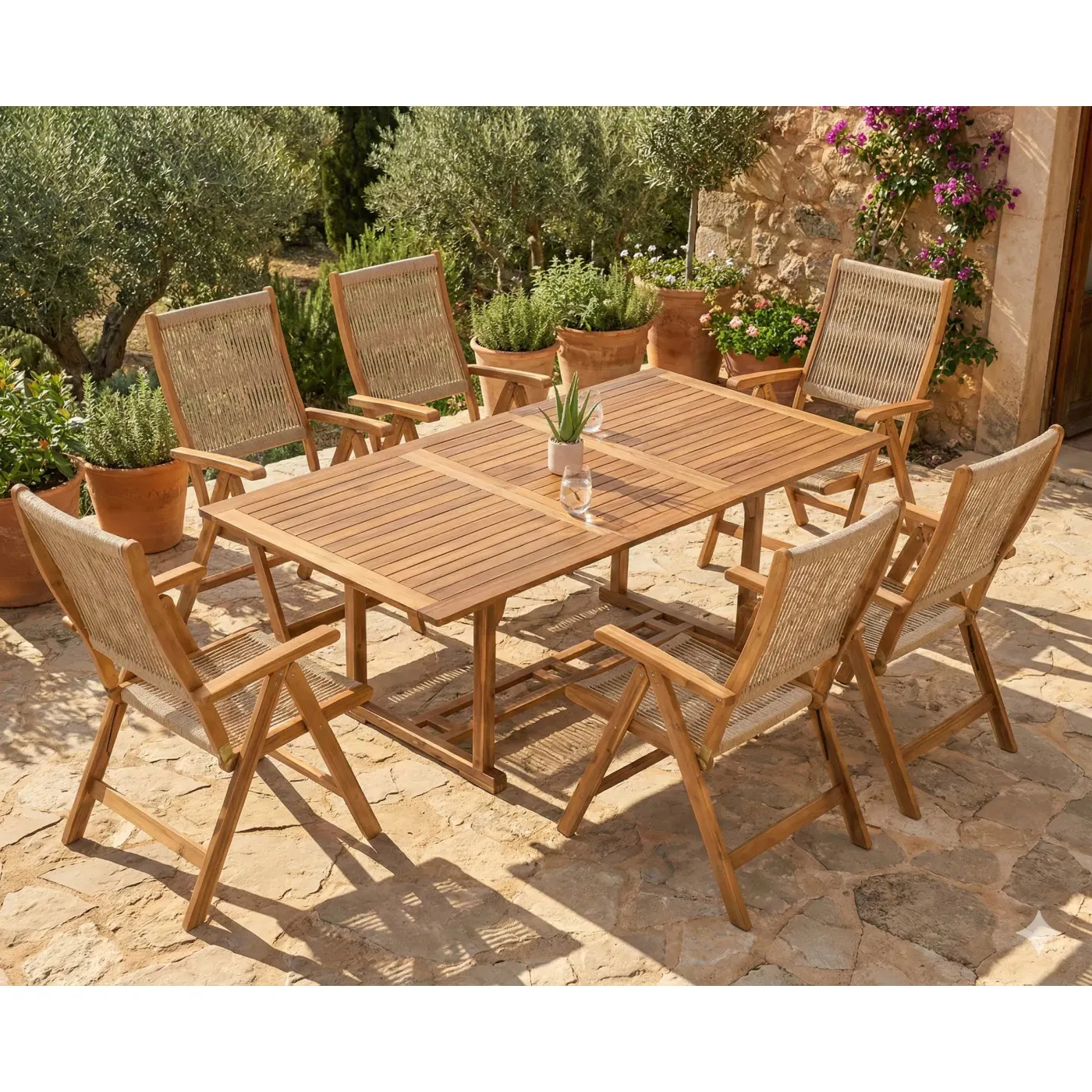 Zestaw ogrodowy AKADIA ROPE DINING stół 150(200)+6 krzeseł z regulacją - FG009253