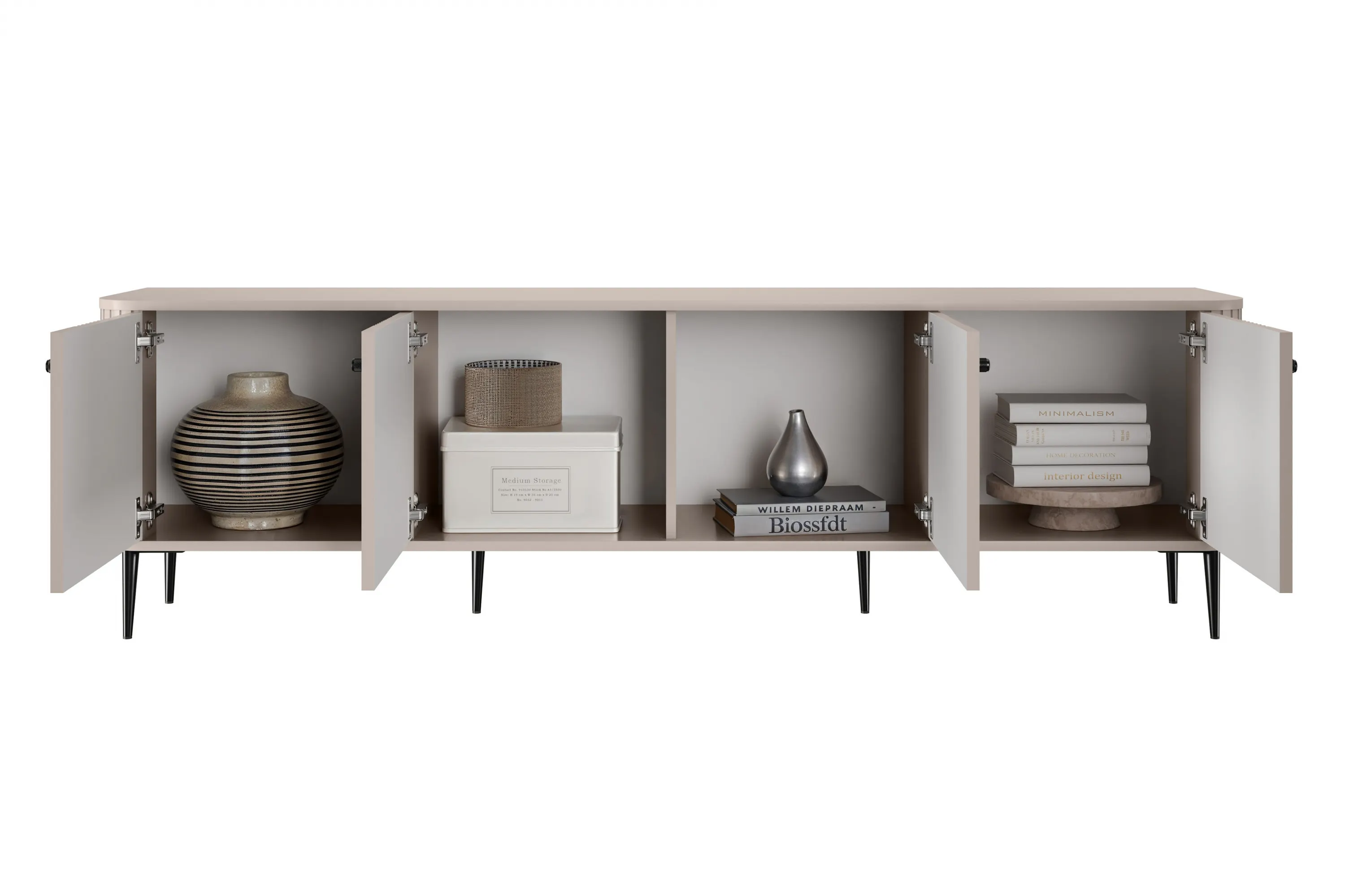 Szafka RTV 4-drzwiowa VESPER RTV 187 ryflowany front cashmere czarne nogi - B_163717