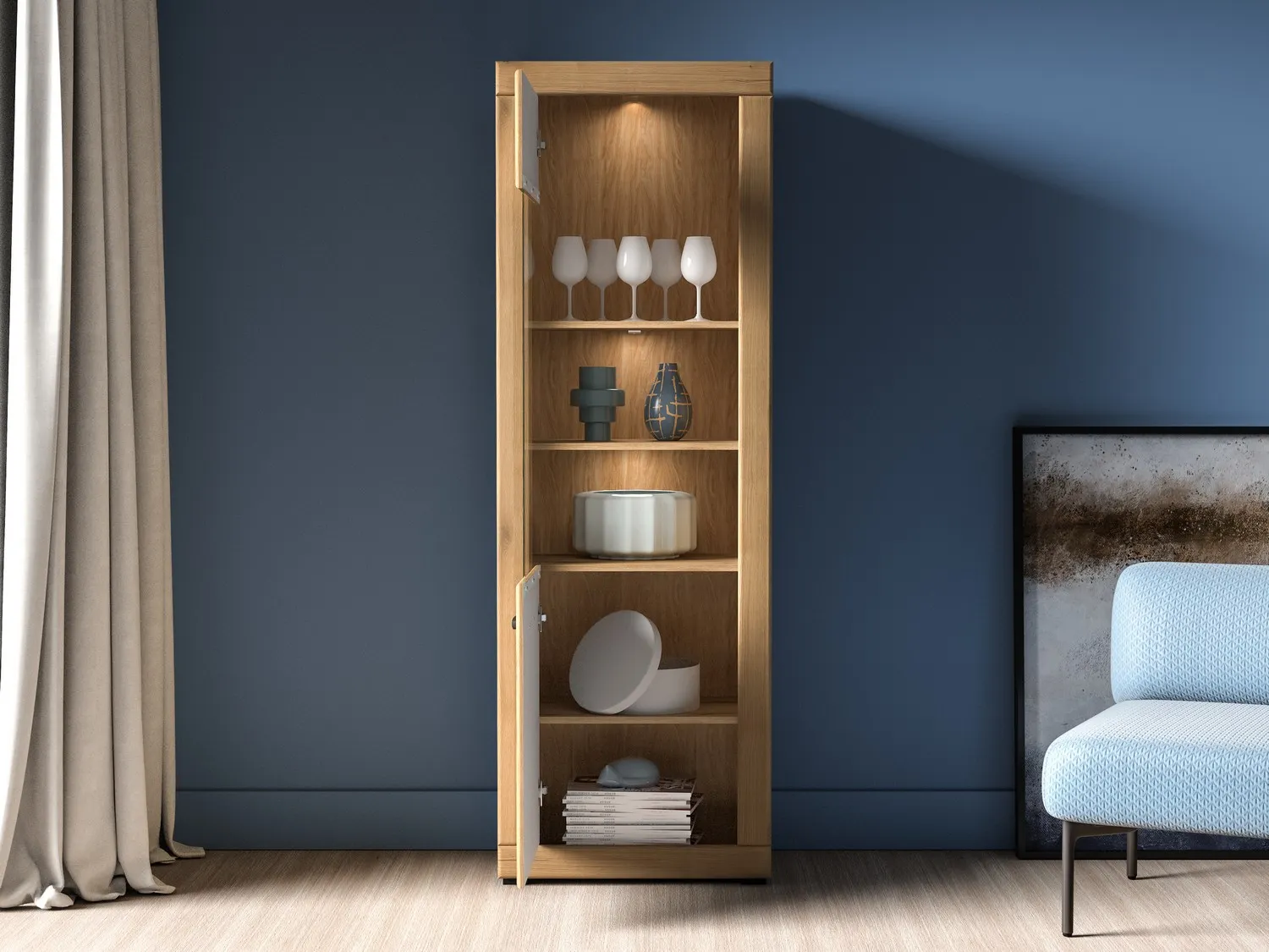 Witryna szklana 1-drzwiowa DORA 65x40x195 L/P dąb evoke - 1DORA02-001