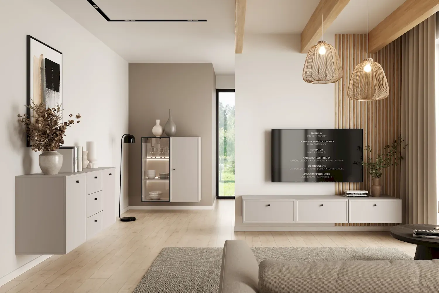 Witryna 2-drzwiowa LORINI 100 oświetlenie LED szkło Antosol - cashmere gałka czarna wisząca - B_166741