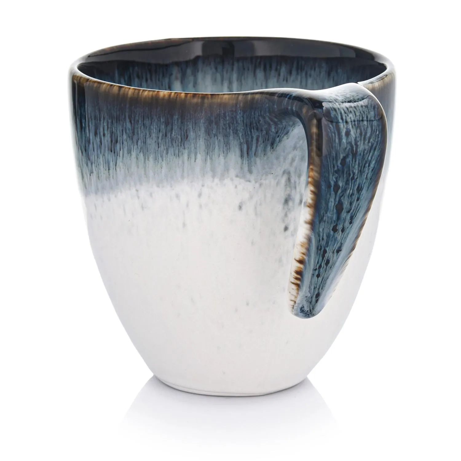 kubek, ceramiczny, glazura niebieska, uchwyt, dwukolorowy