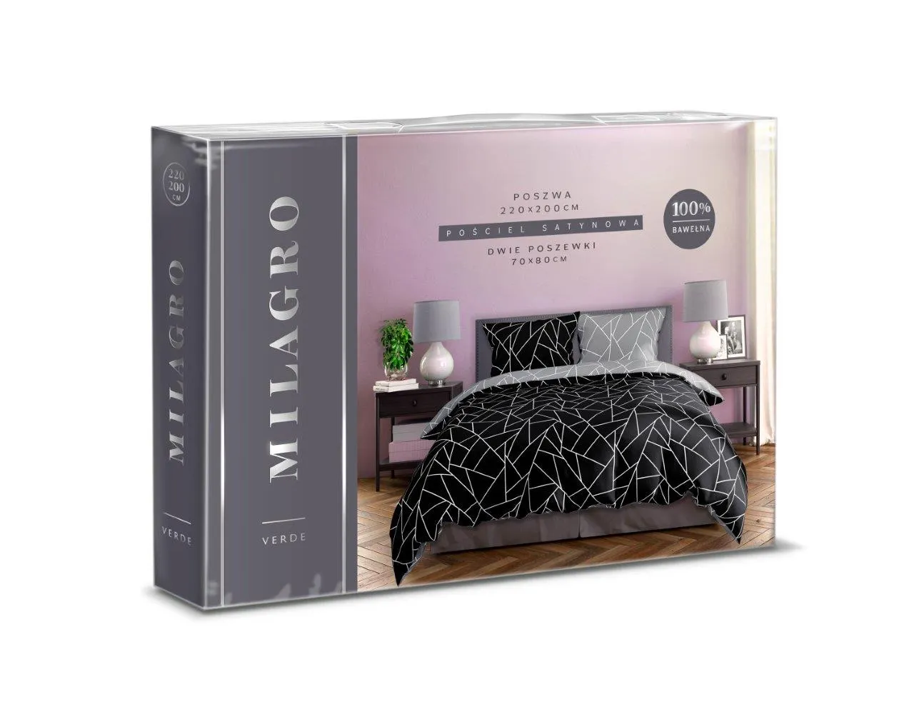 Pościel komplet MILAGRO VERDE 007 satyna bawełniana 160X200+2x70X80 czarna szara - FARO_29959