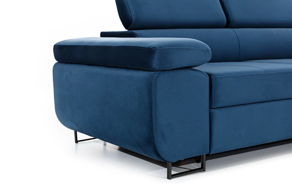 Narożnik prawostronny ANNABELLE L regulowane zagłówki nogi czarne prawy Monolith 77 granatowy - B_165786