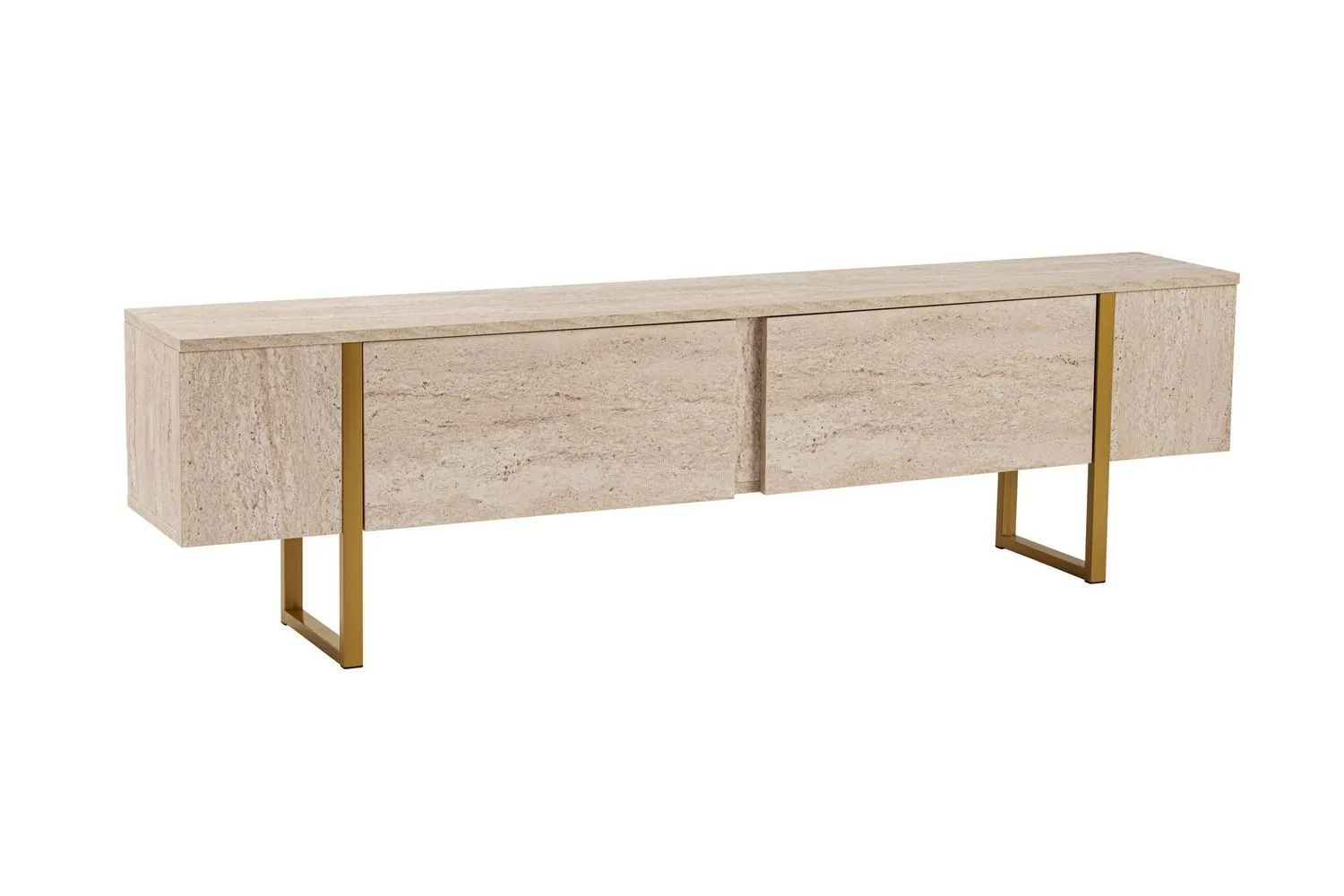 Szafka RTV 2-drzwiowa SERENITY 180 cm trawertynowa złoty stelaż