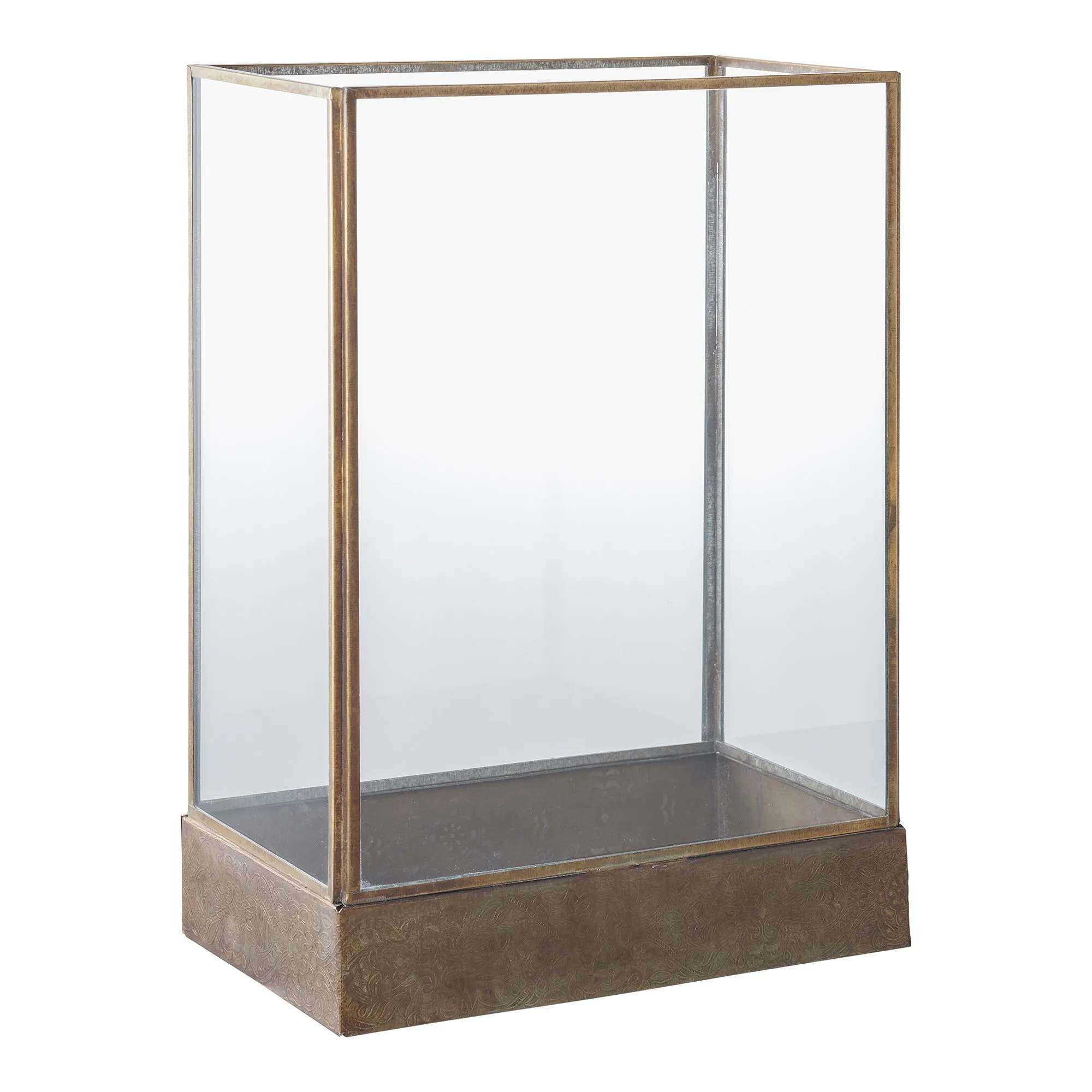 Latarnia MANALI metal szkło szer.15 cm wys.36 cm efekt antycznego mosiądzu