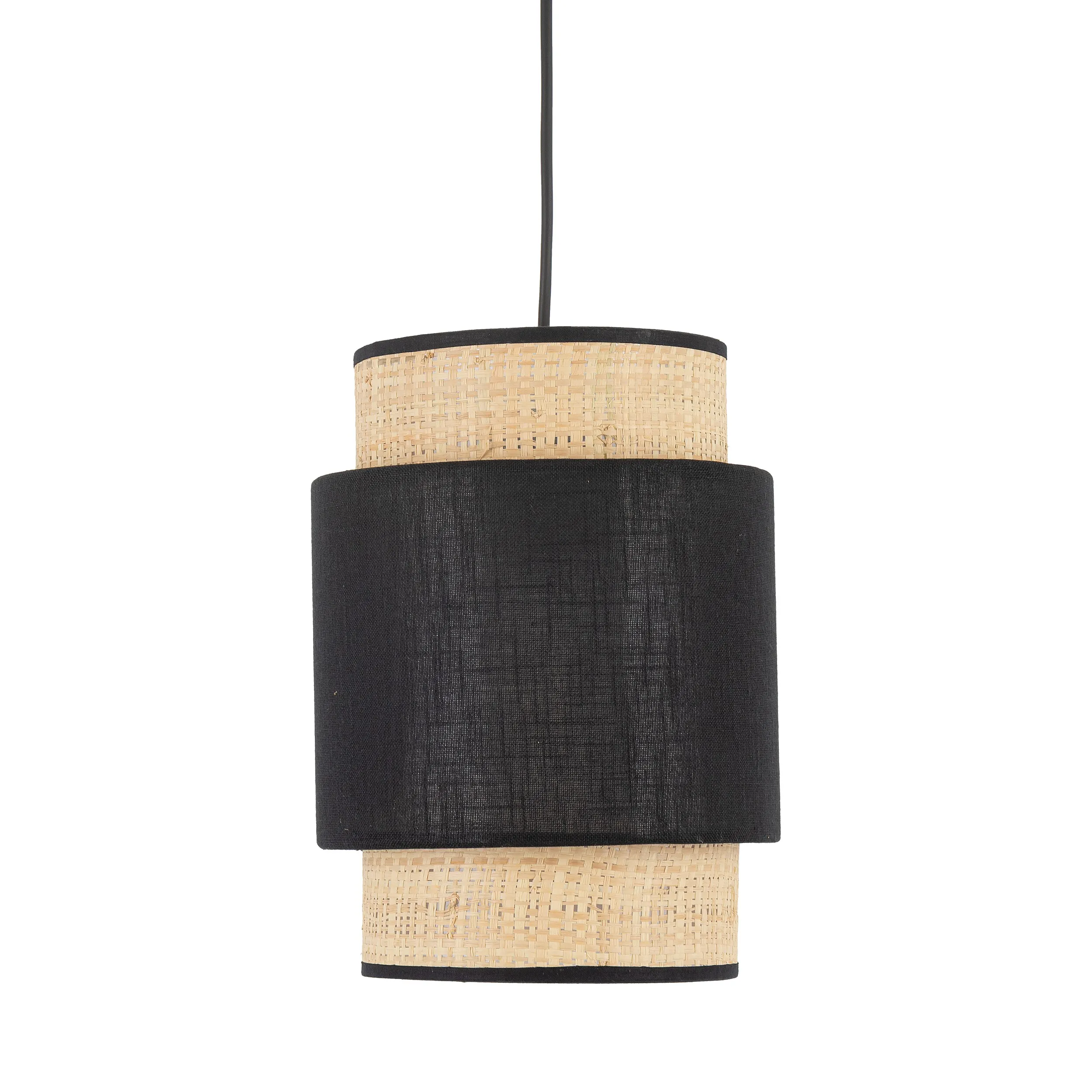 Lampa wisząca BOHO czarna z brązowym kloszem z tkaniny rafia plecionki 170x20cm - TK_5656