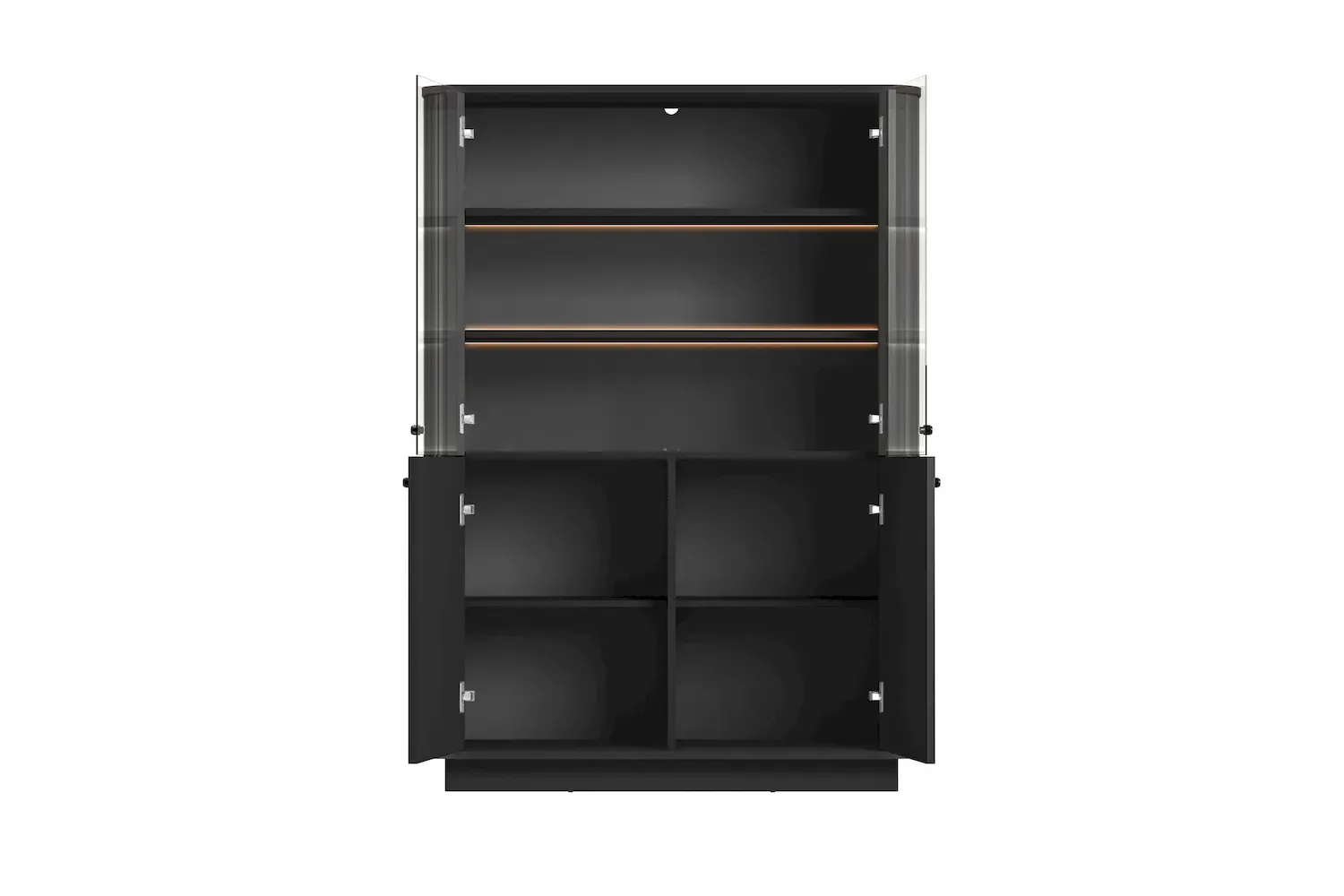 Witryna 4-drzwiowa VESPER z oświetleniem ryflowany front - czarny czarne uchwyty cokół - B_169480