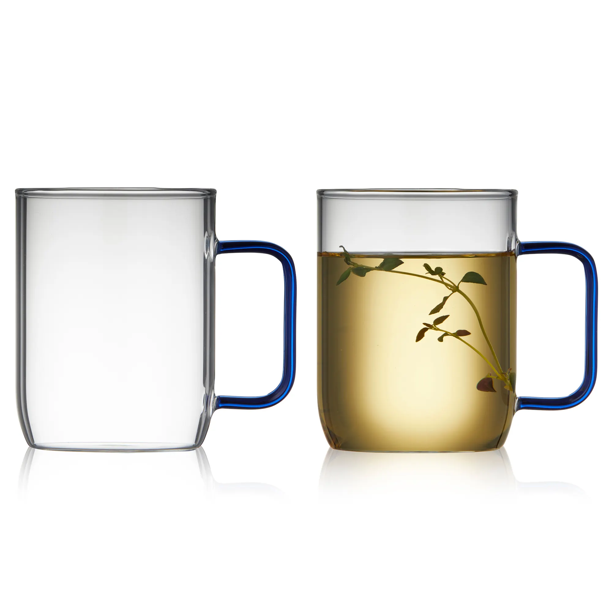 szklanka, duża, niebieskie uchwyt, zioło w napoju, przezroczysta