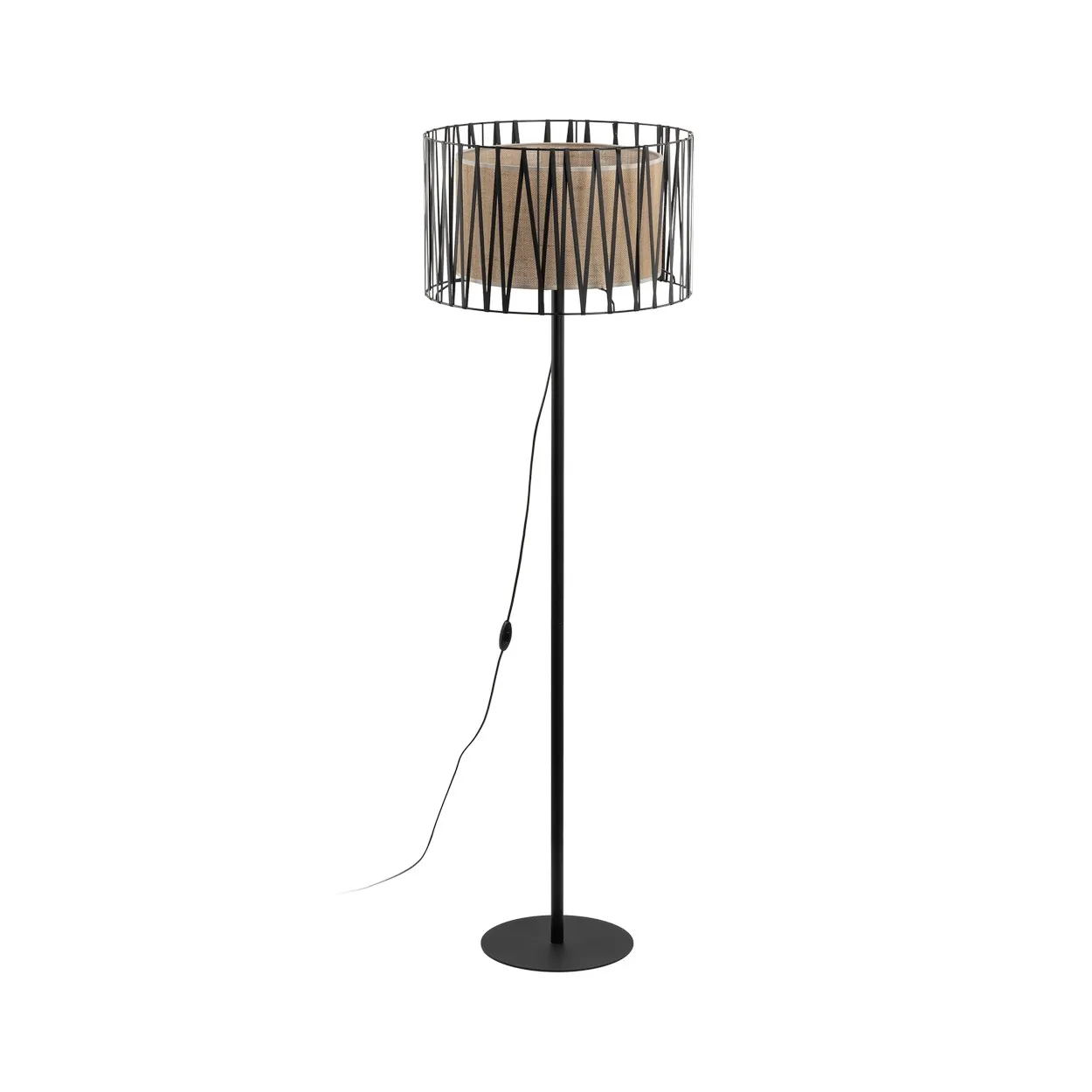 Lampa podłogowa HARMONY NATURE czarna rattanowa w środku 158x50cm - TK_5890