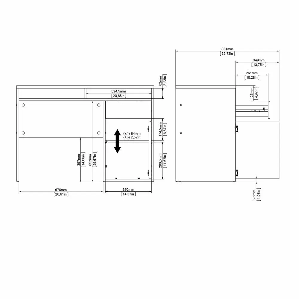 Biurko z szafką i szufladą FUNCTION PLUS 110cm czarny mat - TV_70488GMGM
