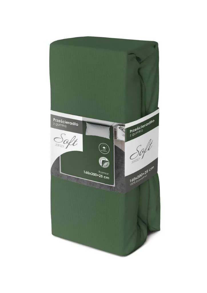 Prześcieradło z gumką SOFT 160X200+25 jersey bawełna zielony Poduszka, Wystrój domu