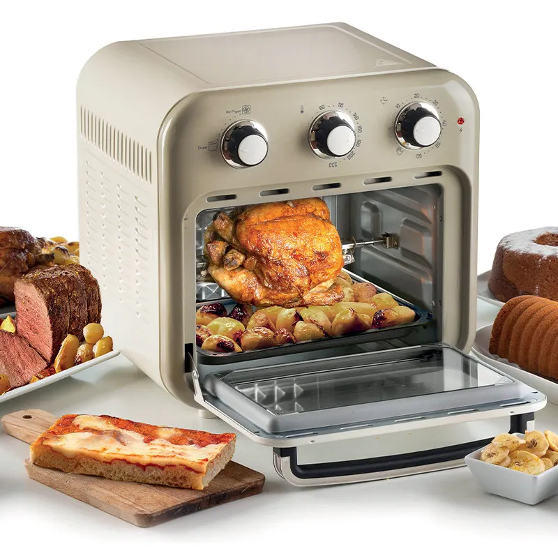 image toaster oven, roasted chicken, pieczone ziemniaki, pizza, chleb