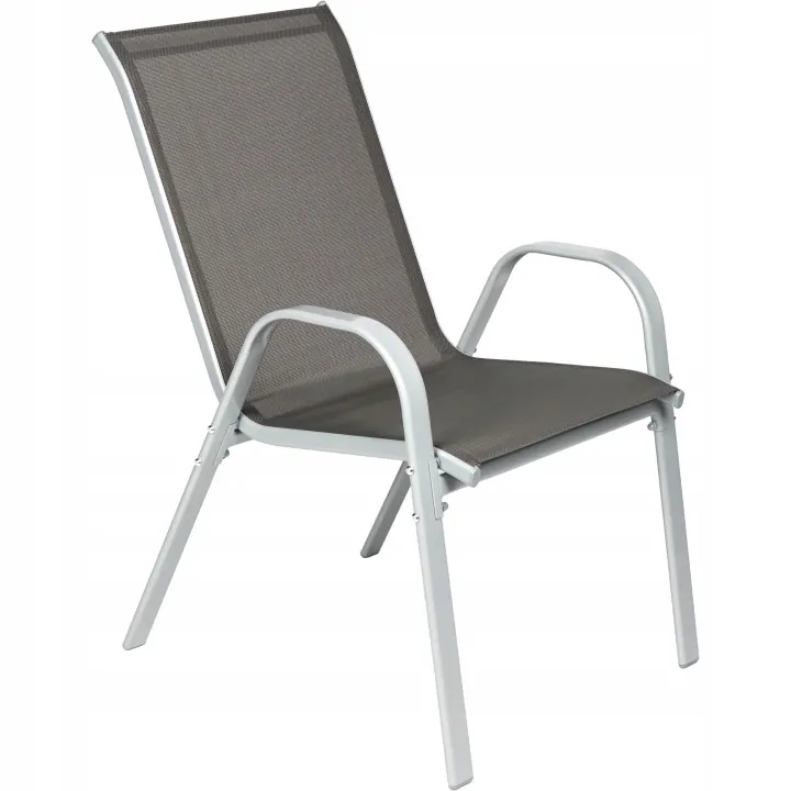 krzeslo ogrodowe, metalowy stelaż, siatka siedziska, szary kolor, ramy aluminiowe